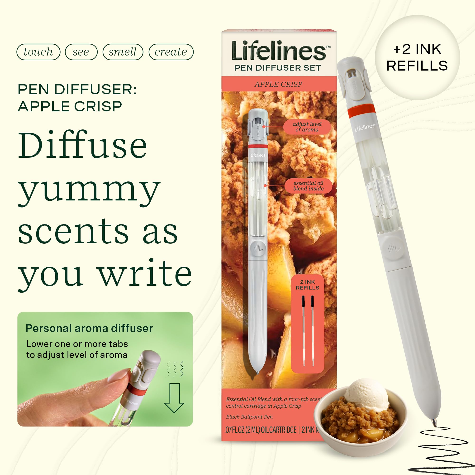 Lifelines pen top vents detail displaying adjustable aroma control for personalized scent