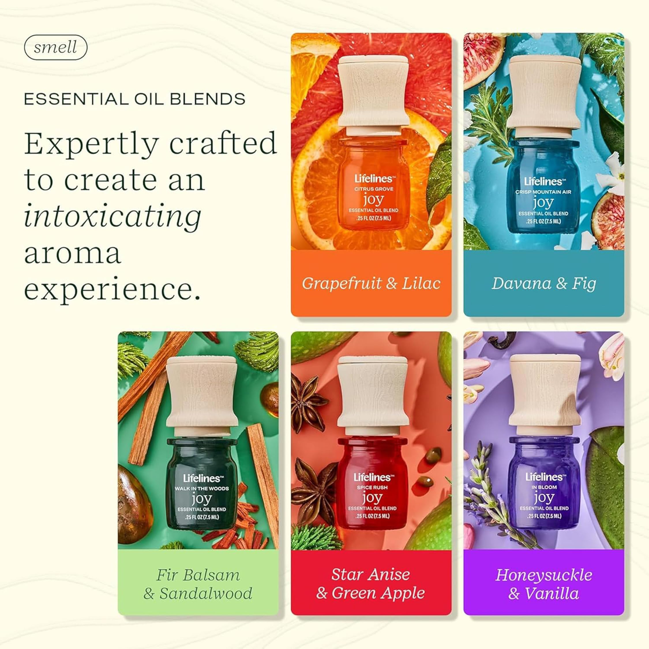 Bottles labeled with Joy blends in Lifelines Pure Joy 5-Pack