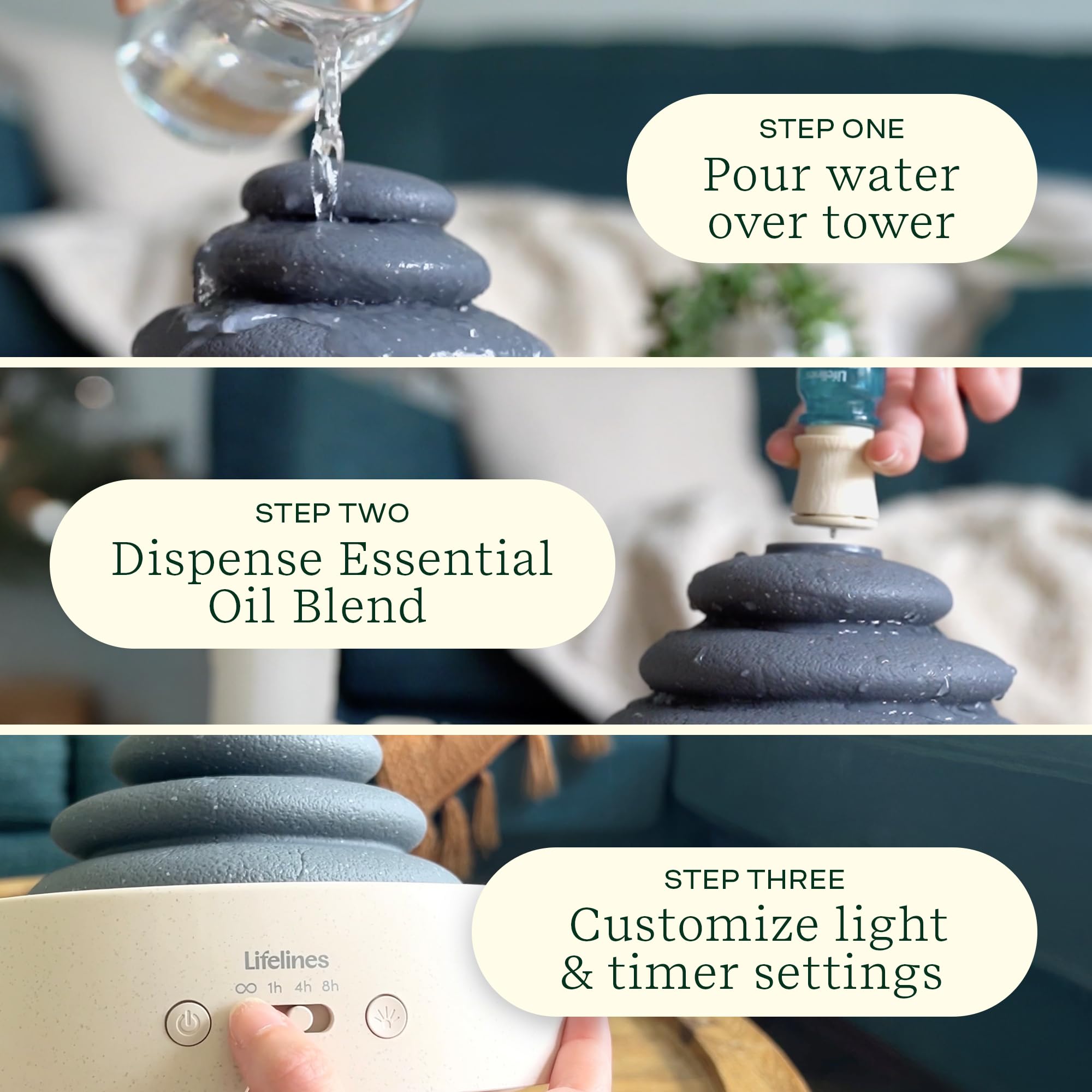 Diffuser releasing a calming mist with ambient light