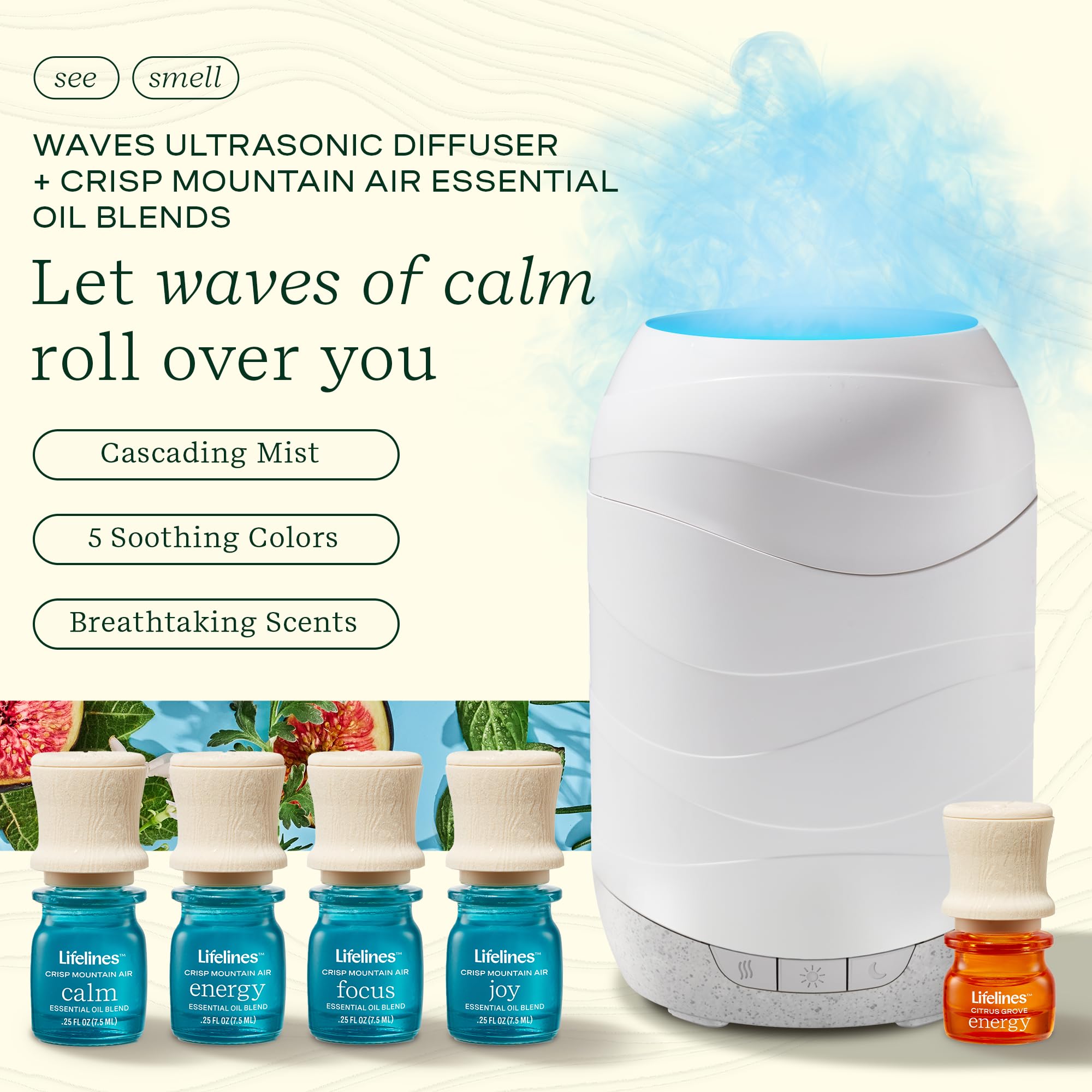 Lifelines Waves Diffuser displaying cascading mist