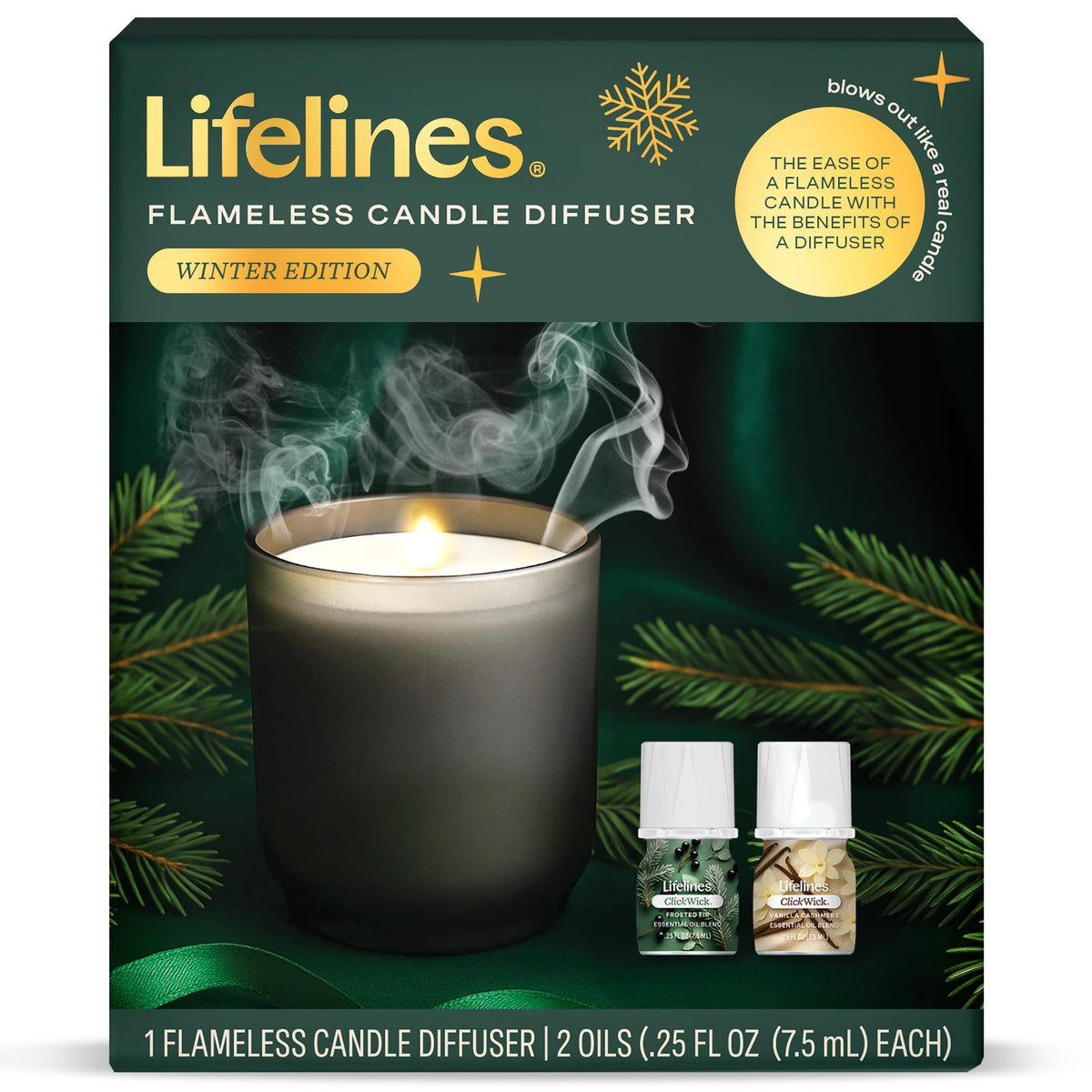 Product shot of Lifelines Flameless Candle Diffuser Winter Edition Gift Set