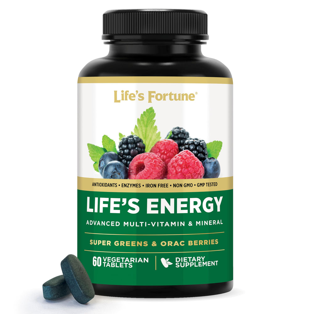 Front label of Life's Energy Advanced Daily Multivitamin bottle for men and women