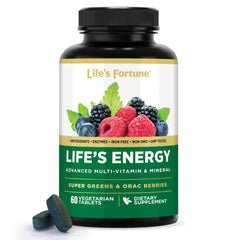 Front label of Life's Energy Advanced Daily Multivitamin bottle for men and women