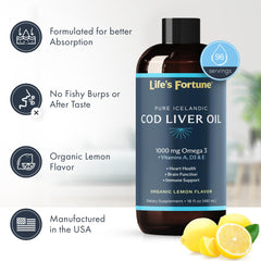 Ingredients and omega-3 content on cod liver oil packaging