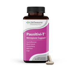 LifeSeasons Pausitivi-T bottle-front highlights natural menopause support for day-to-day comfort.