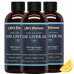 Front view of Life's Fortune Cod Liver Oil Lemon bottle 8 oz