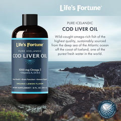 Pack of three 8 oz bottles of Life's Fortune Cod Liver Oil Lemon
