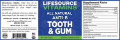 Close-up of LifeSourceVitamins Anti-B Tooth & Gum bottle