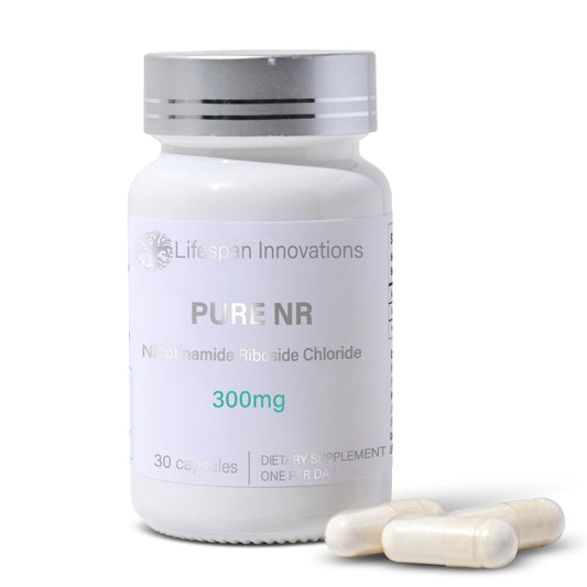 Bottle of Lifespan Innovations Pure NR 300mg capsules