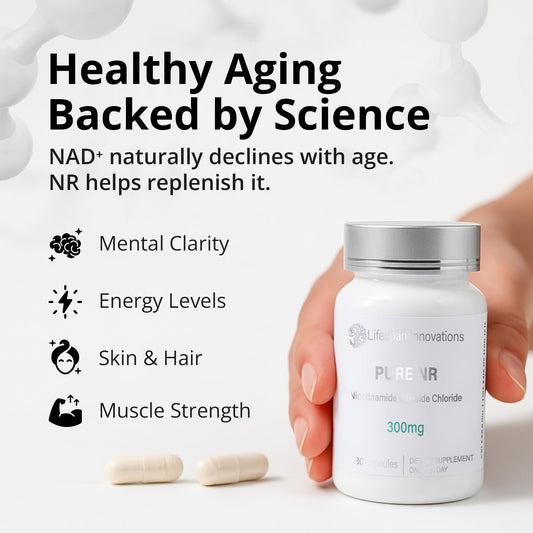 Close-up of Pure NR 300mg capsules