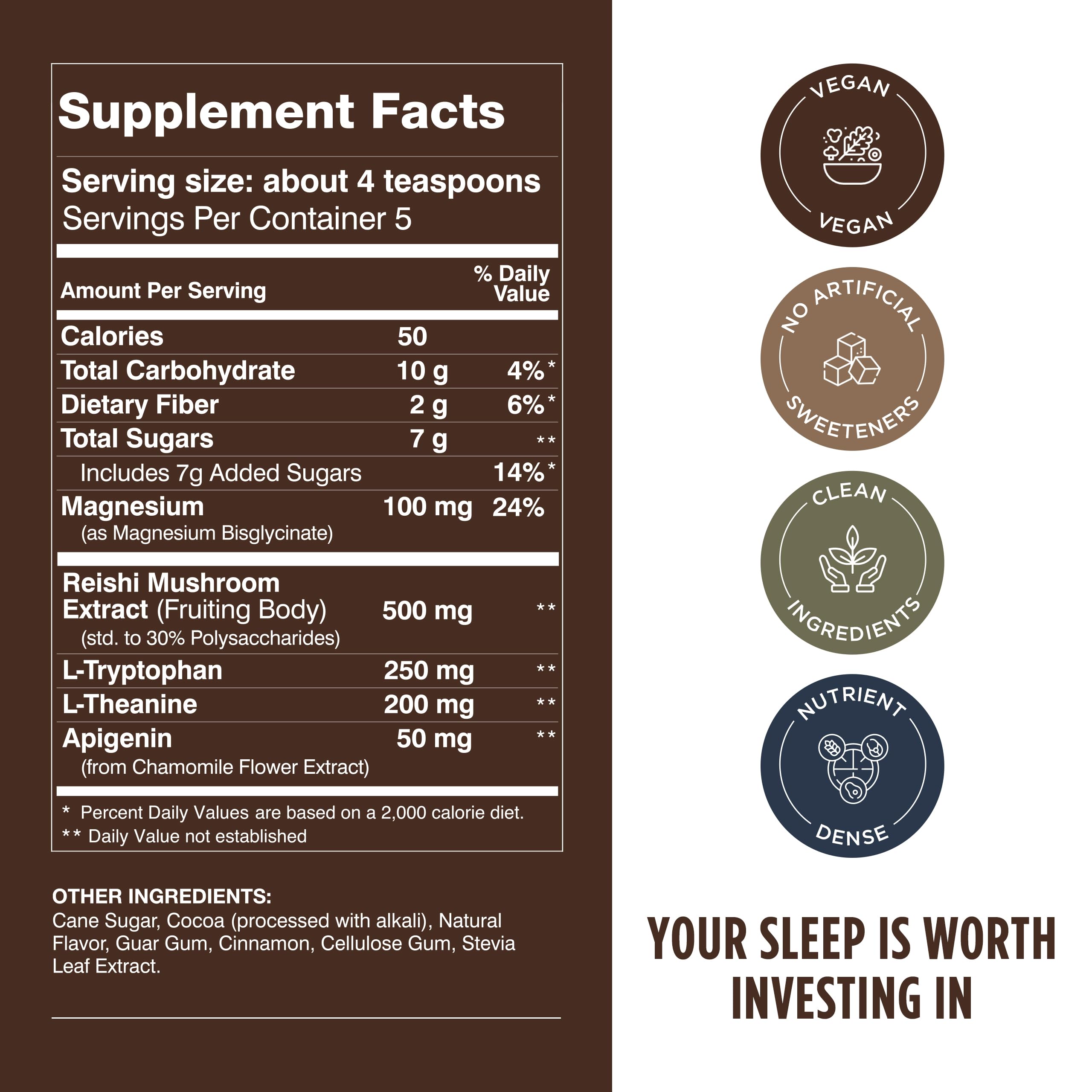 Cinnamon-Cocoa night drink mix powder with magnesium and L-Theanine