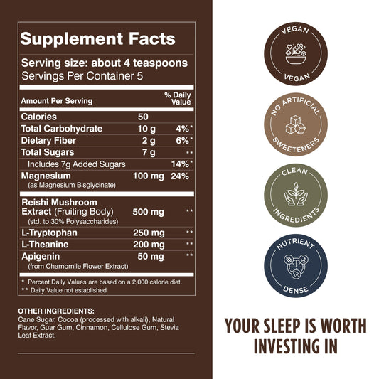 Cinnamon-Cocoa night drink mix powder with magnesium and L-Theanine