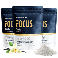 LIFESTACKS Vanilla MCT Oil 3-Pack packaging displayed on a table