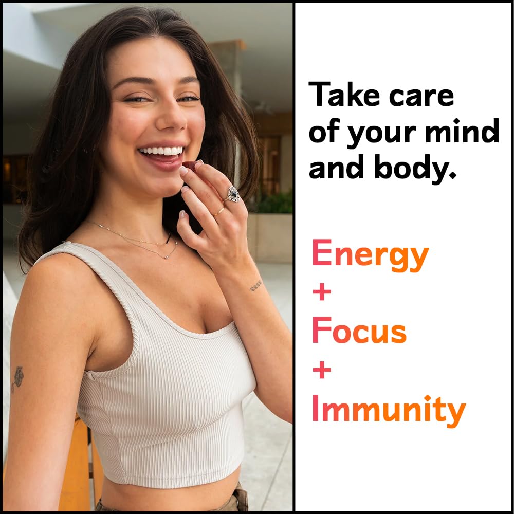 Lifestyle image showing adults taking mushroom gummies for daily wellness