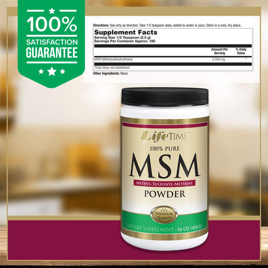 Scoop of MSM powder being added to a cup
