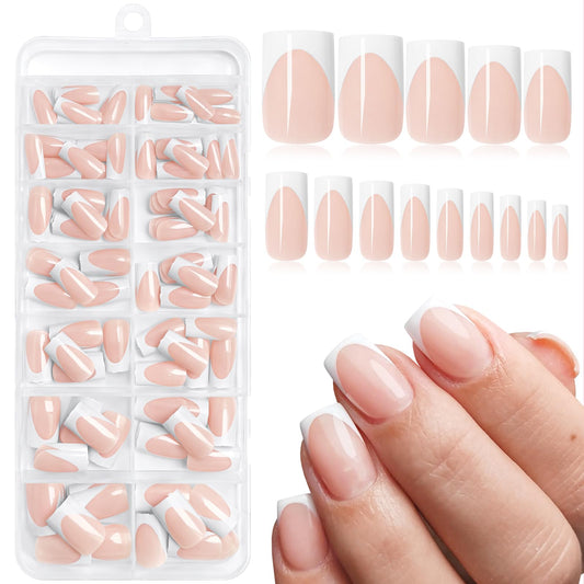 Lifextol 140pc white French tip nails in a box for easy size selection.
