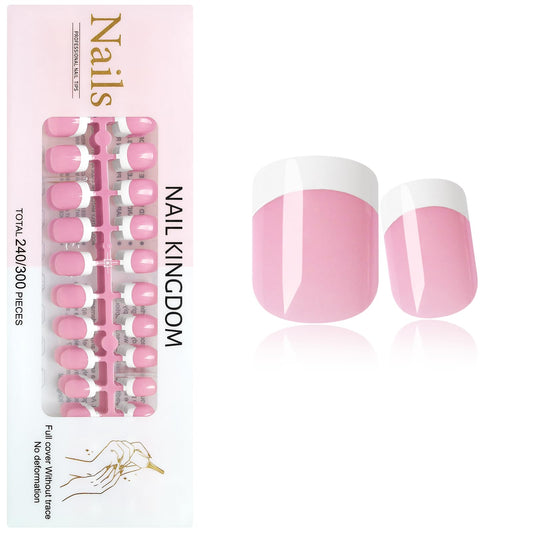 Lifextol 240pc white French Tip press-on nails pack for at-home manicure.