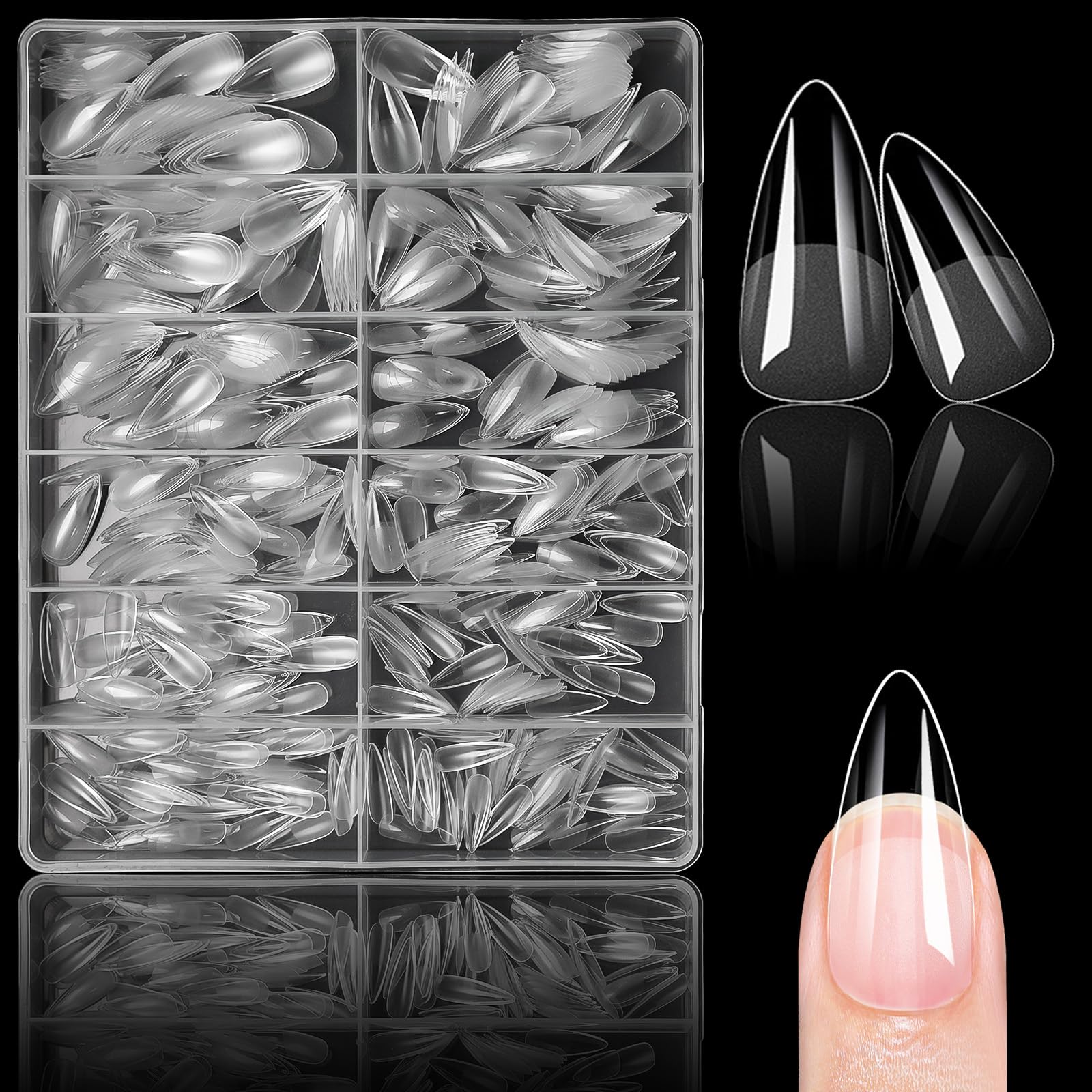 Lifextol 504pc almond gel nail tips in clear medium length for salon-quality DIY manicures.