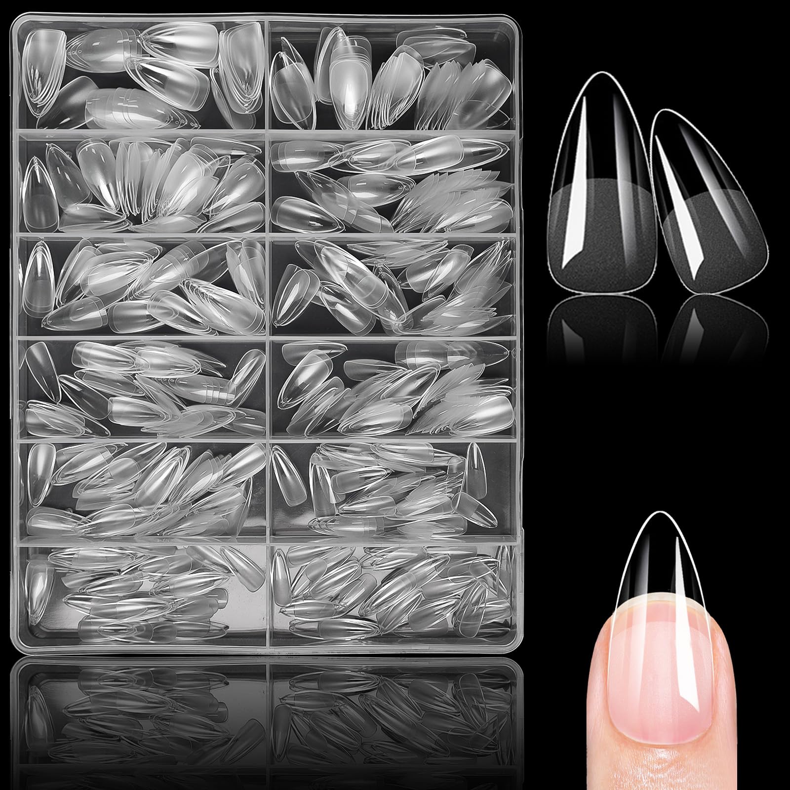 Lifextol almond gel nail tips 504pc kit arranged for easy DIY manicures