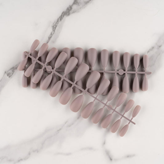 Lifextol almond nails medium-length matte taupe for salon-like at-home manicure.