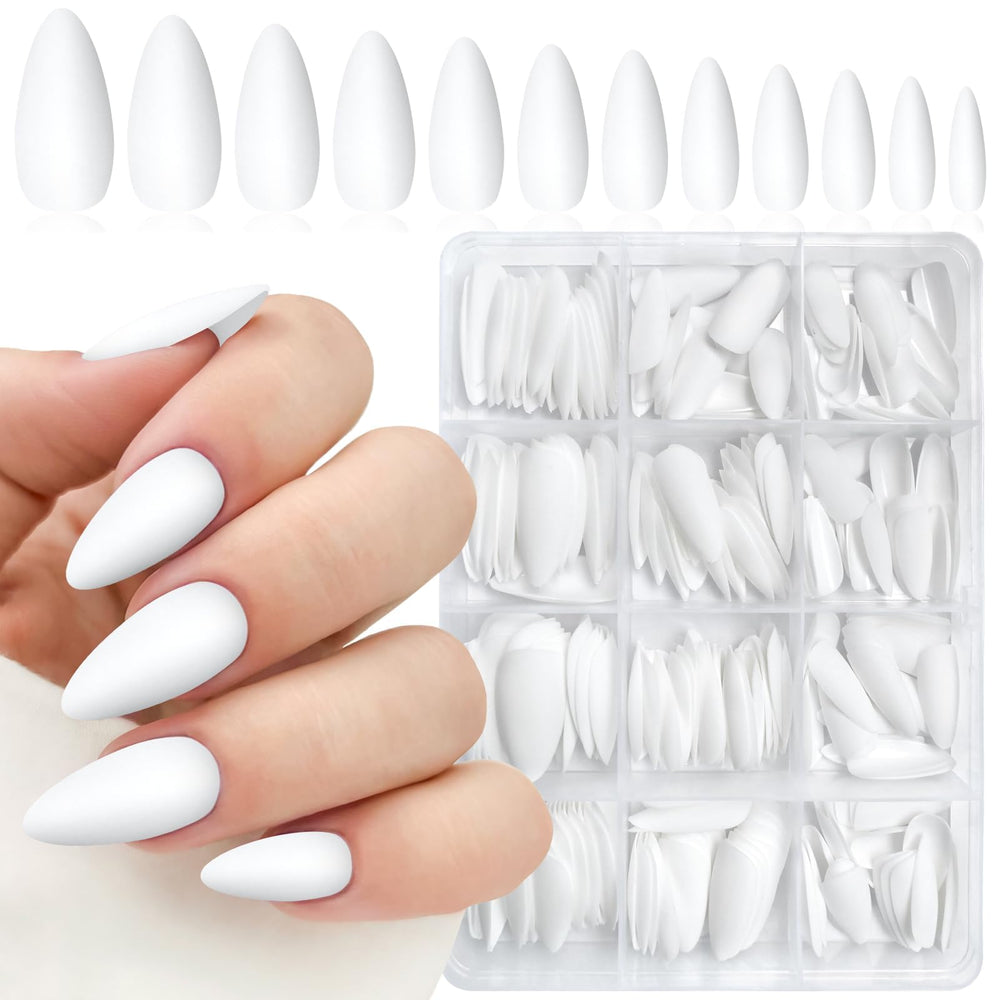 Lifextol almond press-on nails in matte white for a quick at-home manicure