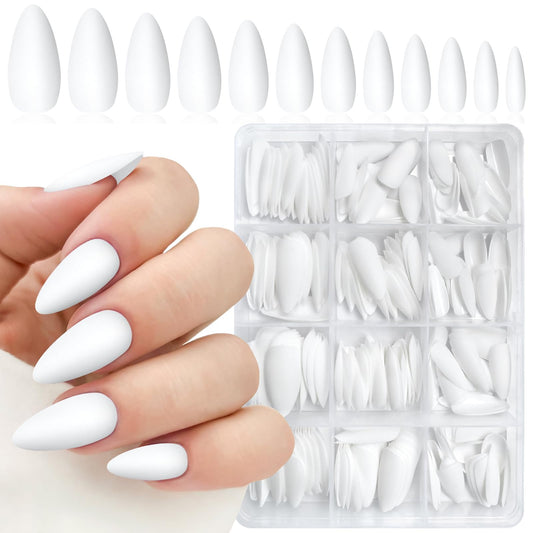 Lifextol almond press-on nails in matte white for a quick at-home manicure