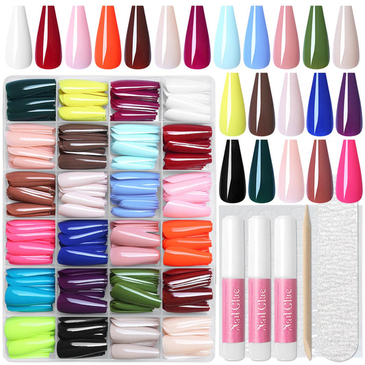 Lifextol coffin press-on nails in long length with glossy finish for durable wear.