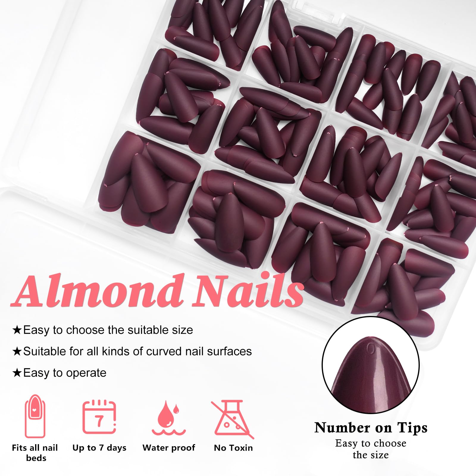 Lifextol medium almond stiletto nails for natural look and comfort
