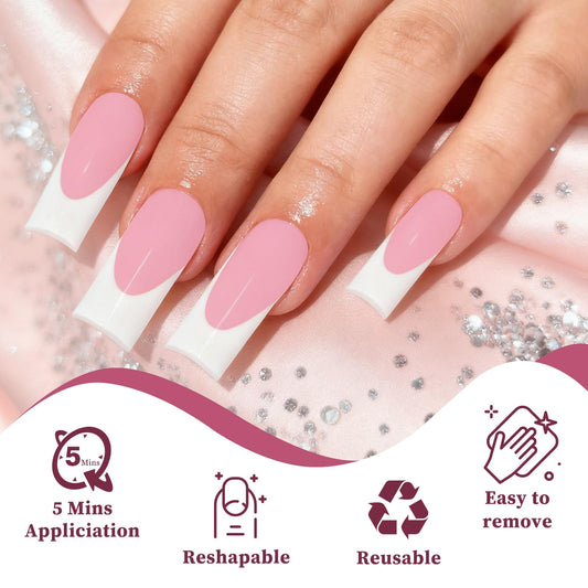 Lifextol pink-base French tip nails for quick, elegant manicure.