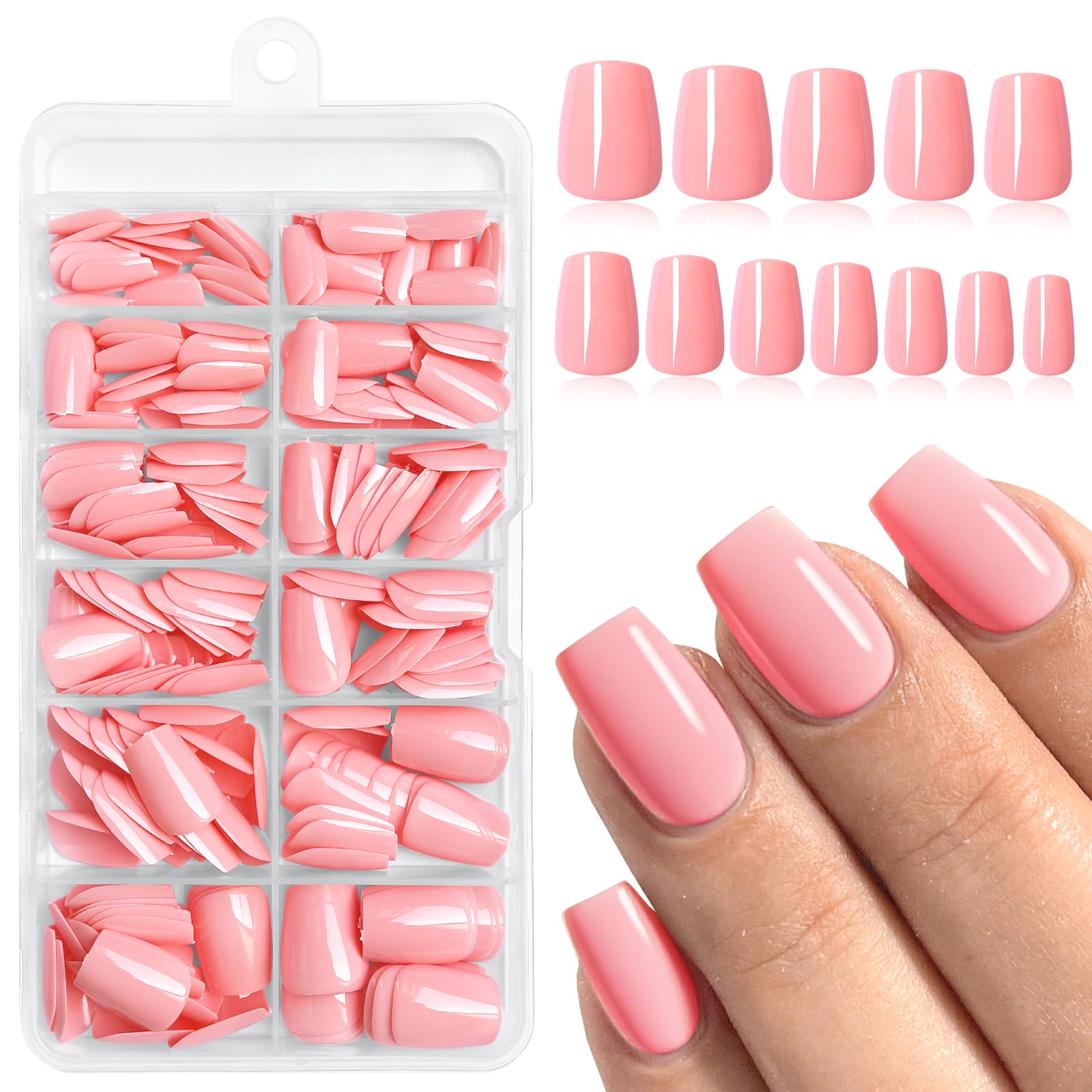 Lifextol pink coffin press-on nails for a quick, flawless manicure