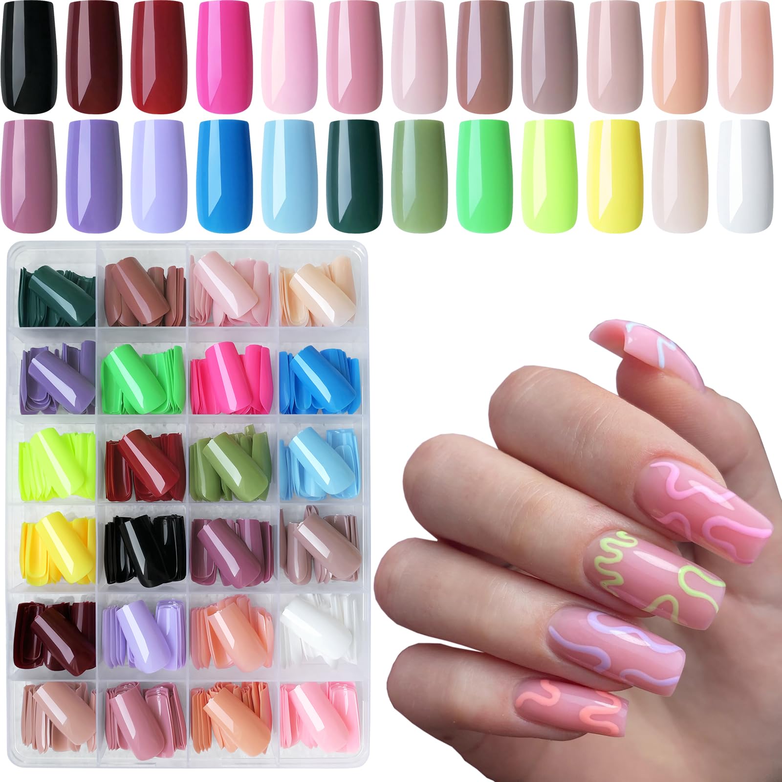 Lifextol square press-on nails package with 12 sizes for precise fit