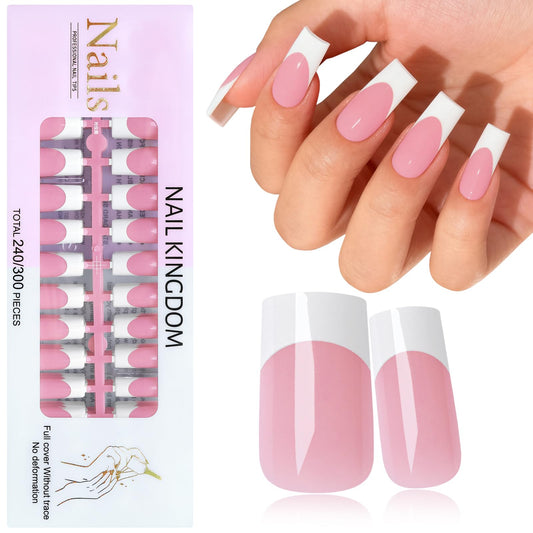 Lifextol white French tip nails in medium square for at-home salon look.