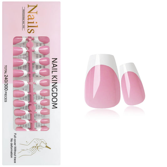 Lifextol white French-tip press-on nails in short coffin shape for salon-style nails at home