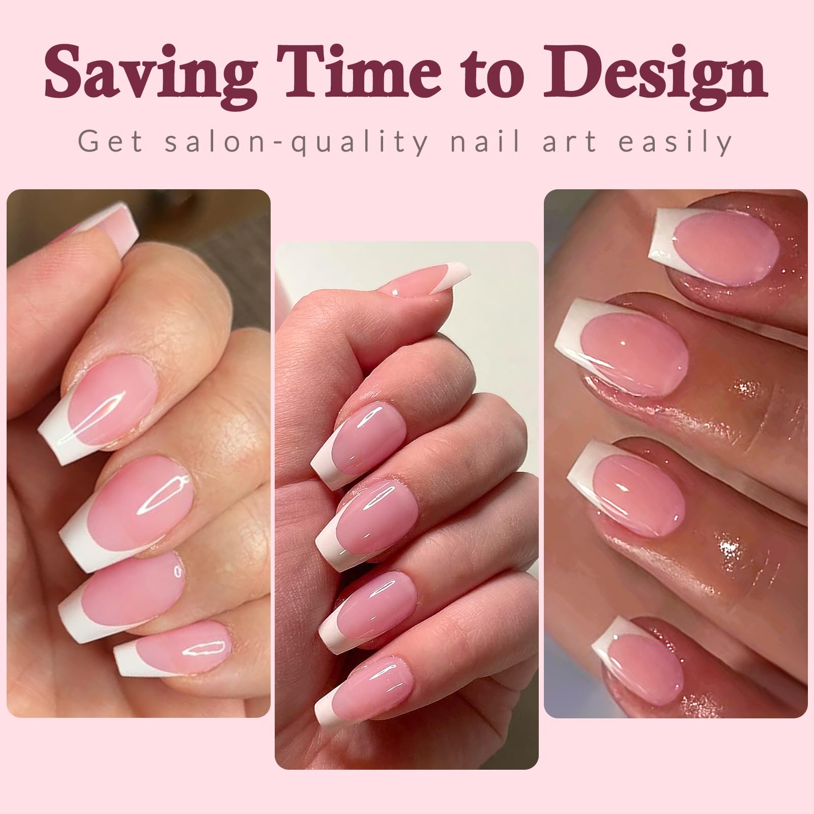 Elegant white tips on pink base complement many outfits