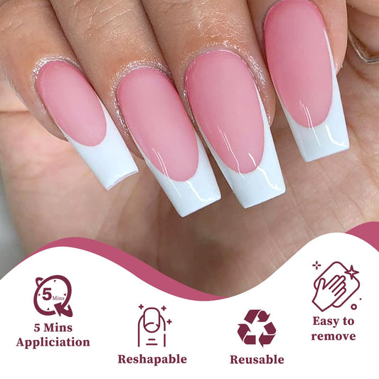Lifextol medium-length press-on nails with white tips for quick nail upgrades.