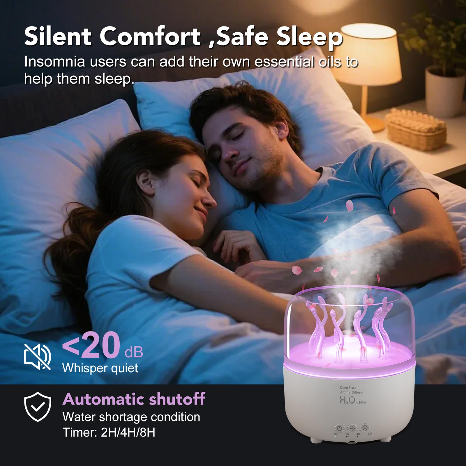 Diffuser glow showing 7-color LED night light