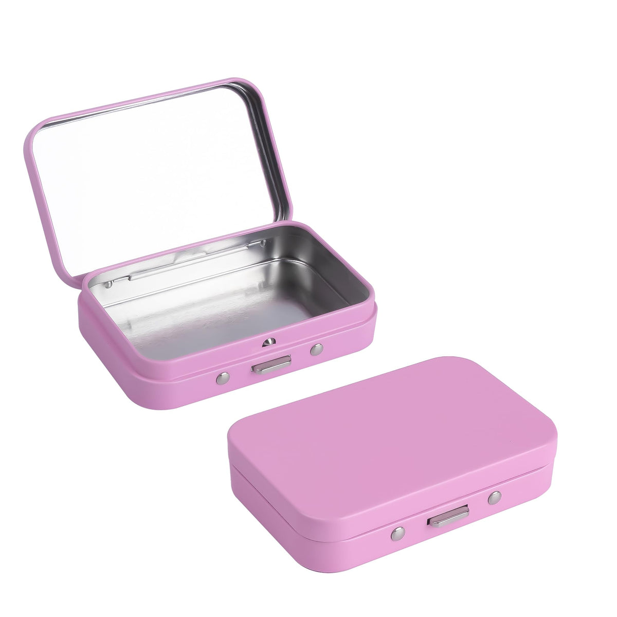 Front view of LIGHUFEIC 2-Pack dental floss portable case with mirror in pink