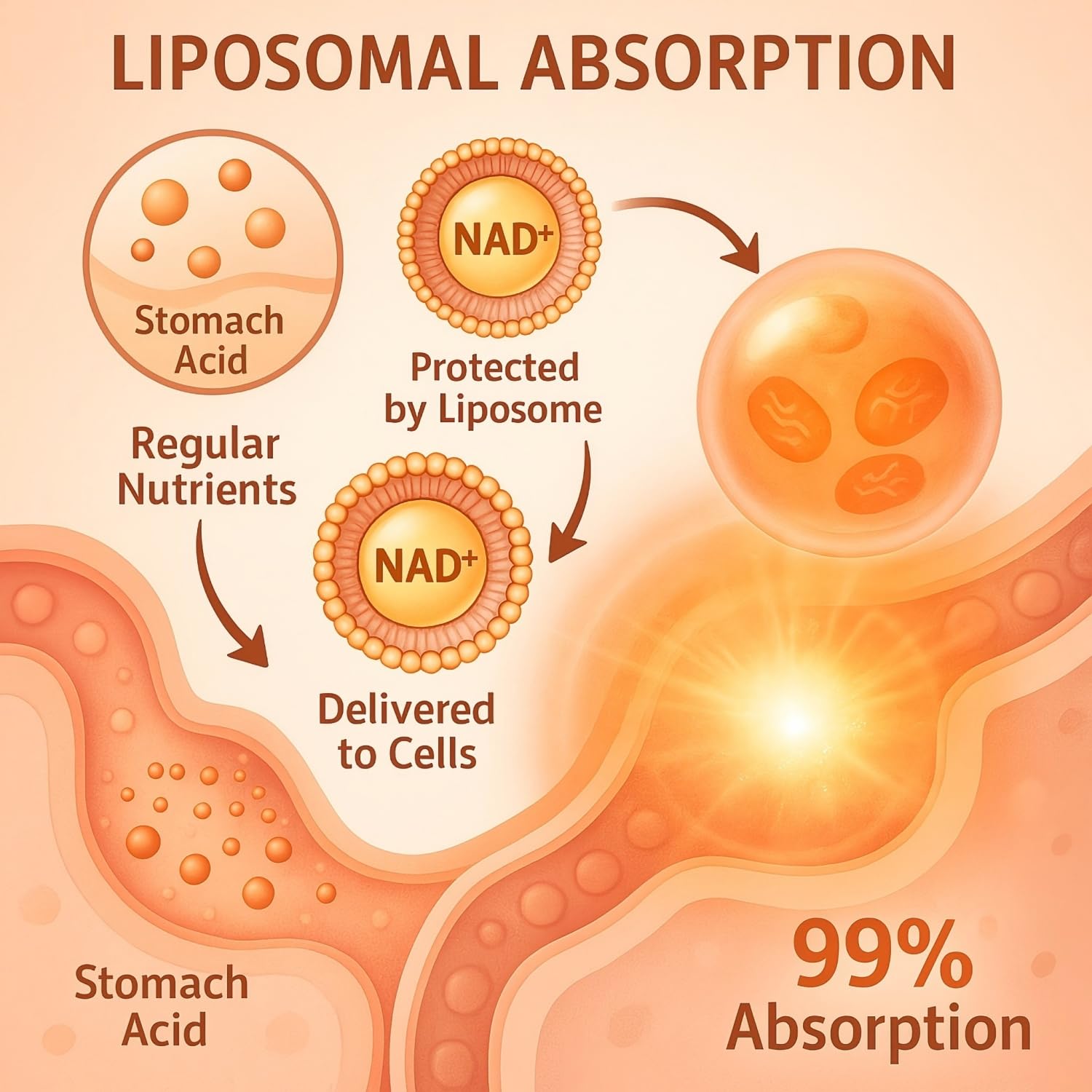 Close-up of NAD+ liposomal capsules with TMG