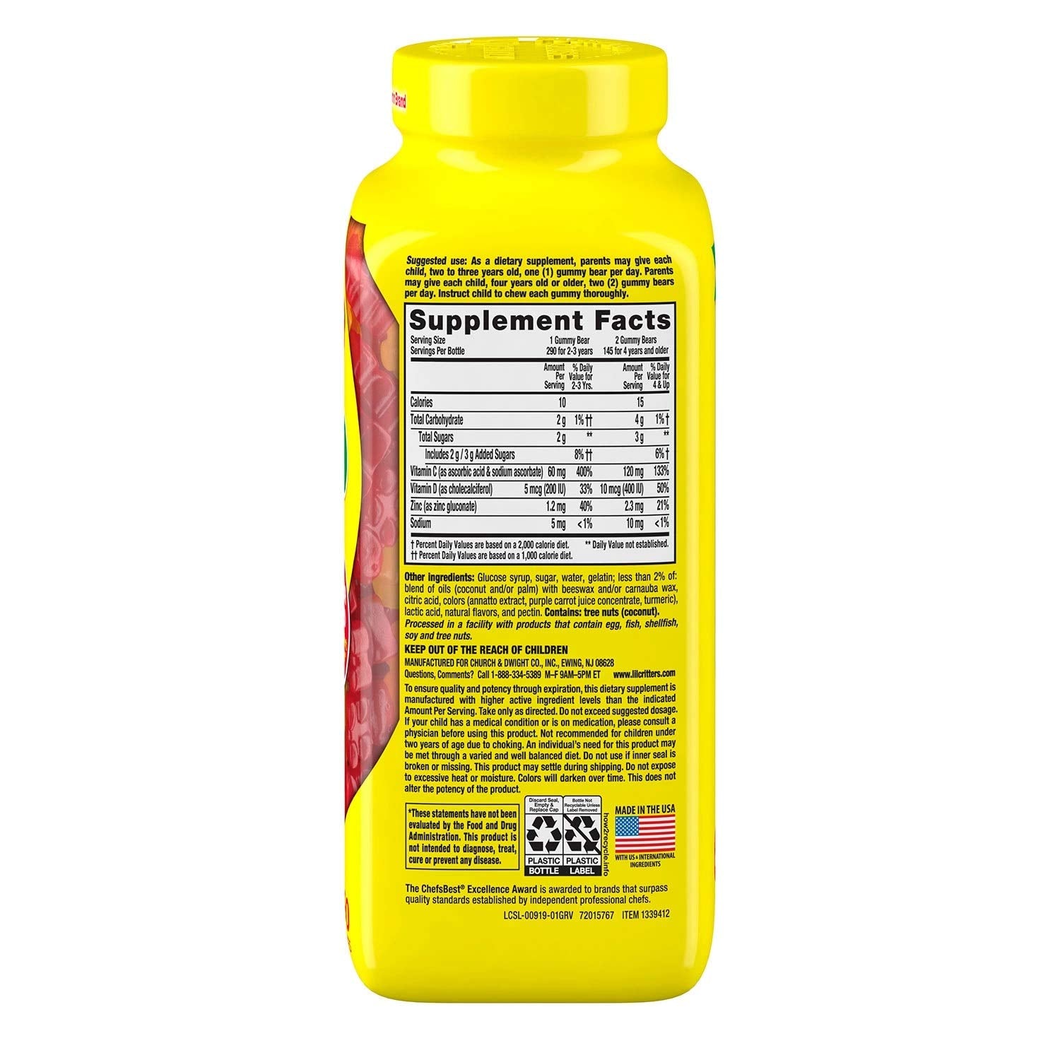 Packaging image of L'il Critter Immune C Plus Zinc & Vitamin D (290 count)