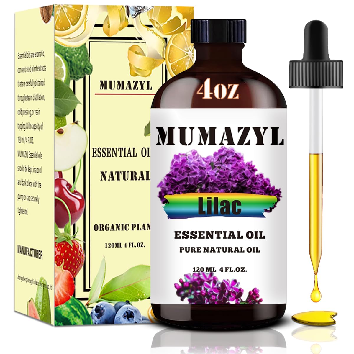 4 oz Lilac essential oil in amber glass bottle with dropper