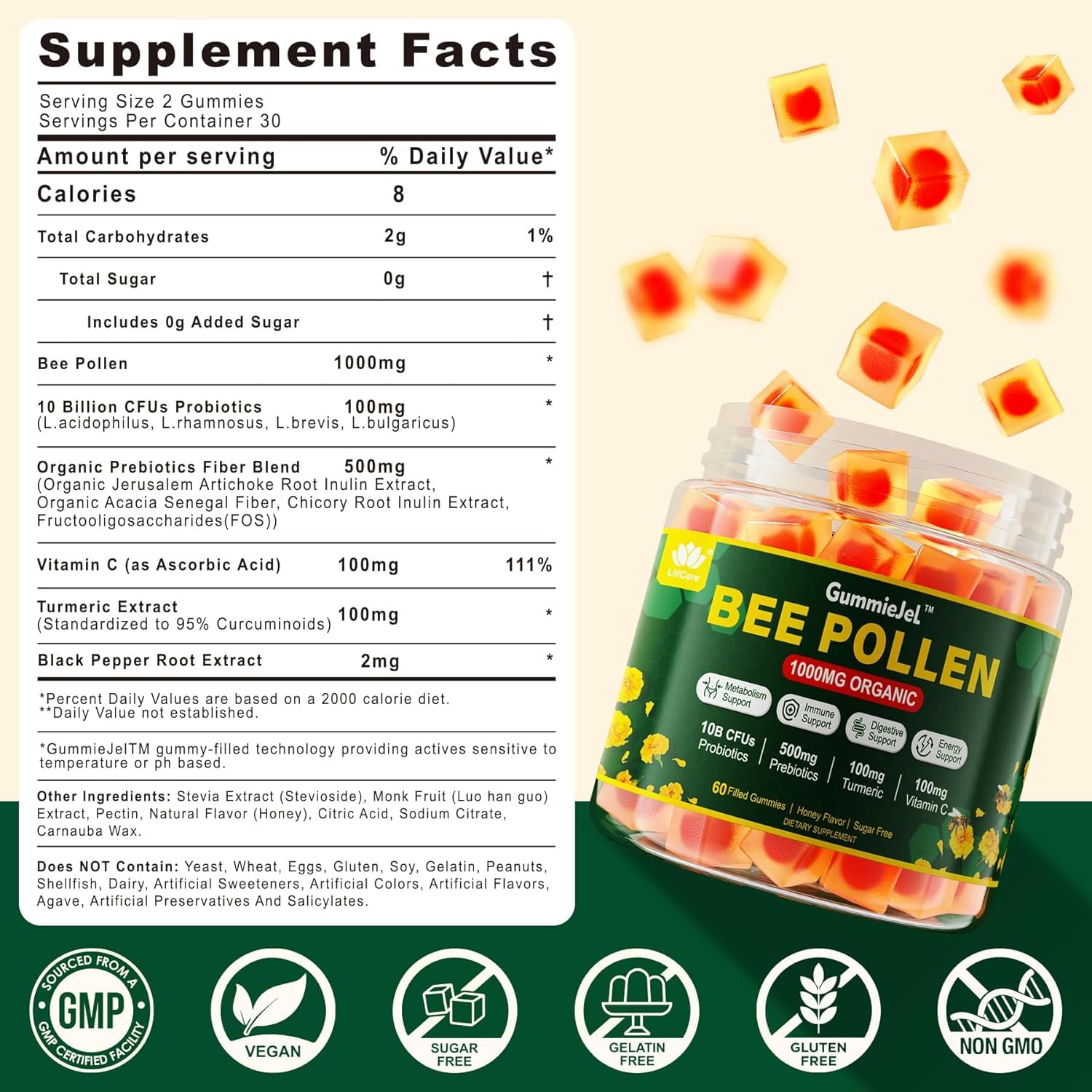 Close-up of bee pollen gummies texture