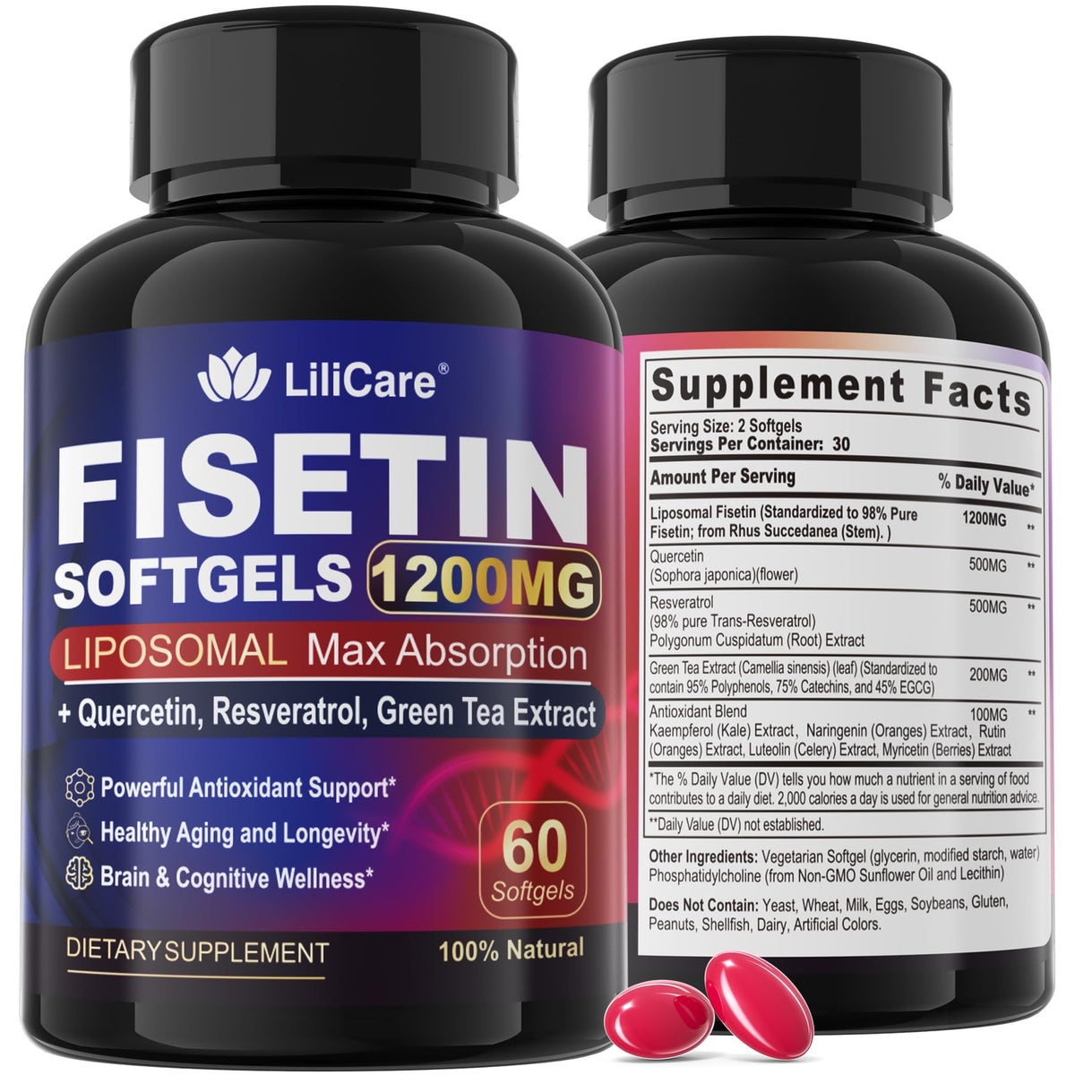 LILICARE Fisetin Liposomal Softgels bottle front view