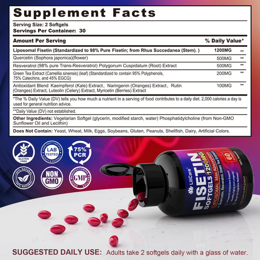 LILICARE Fisetin Liposomal Softgels packaging close-up