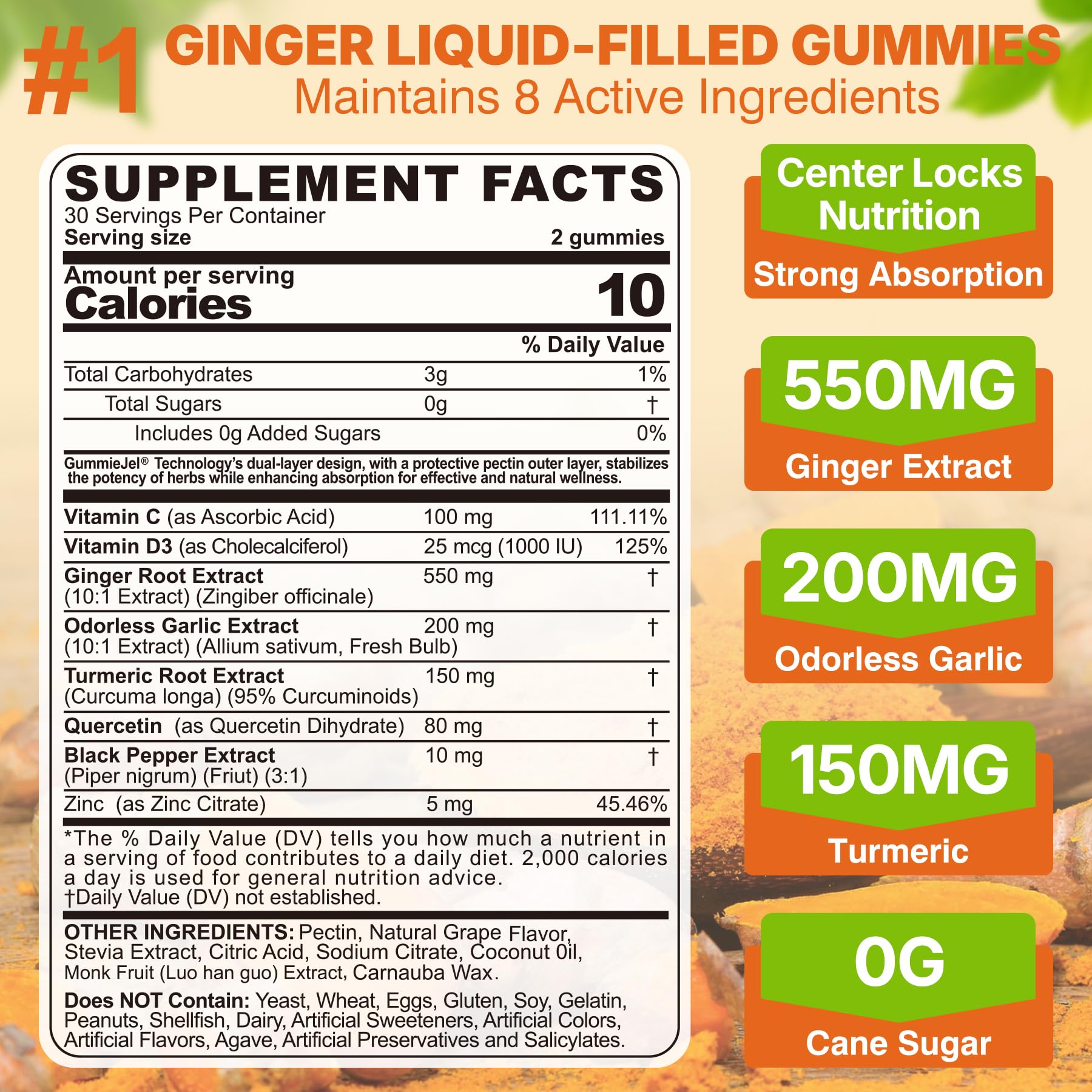 Ginger, turmeric and odorless garlic ingredients illustration