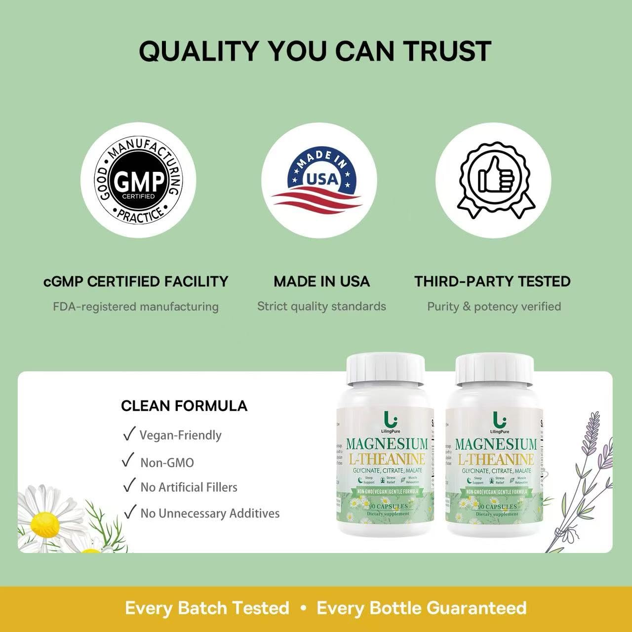 USA made with third-party tested badge on packaging