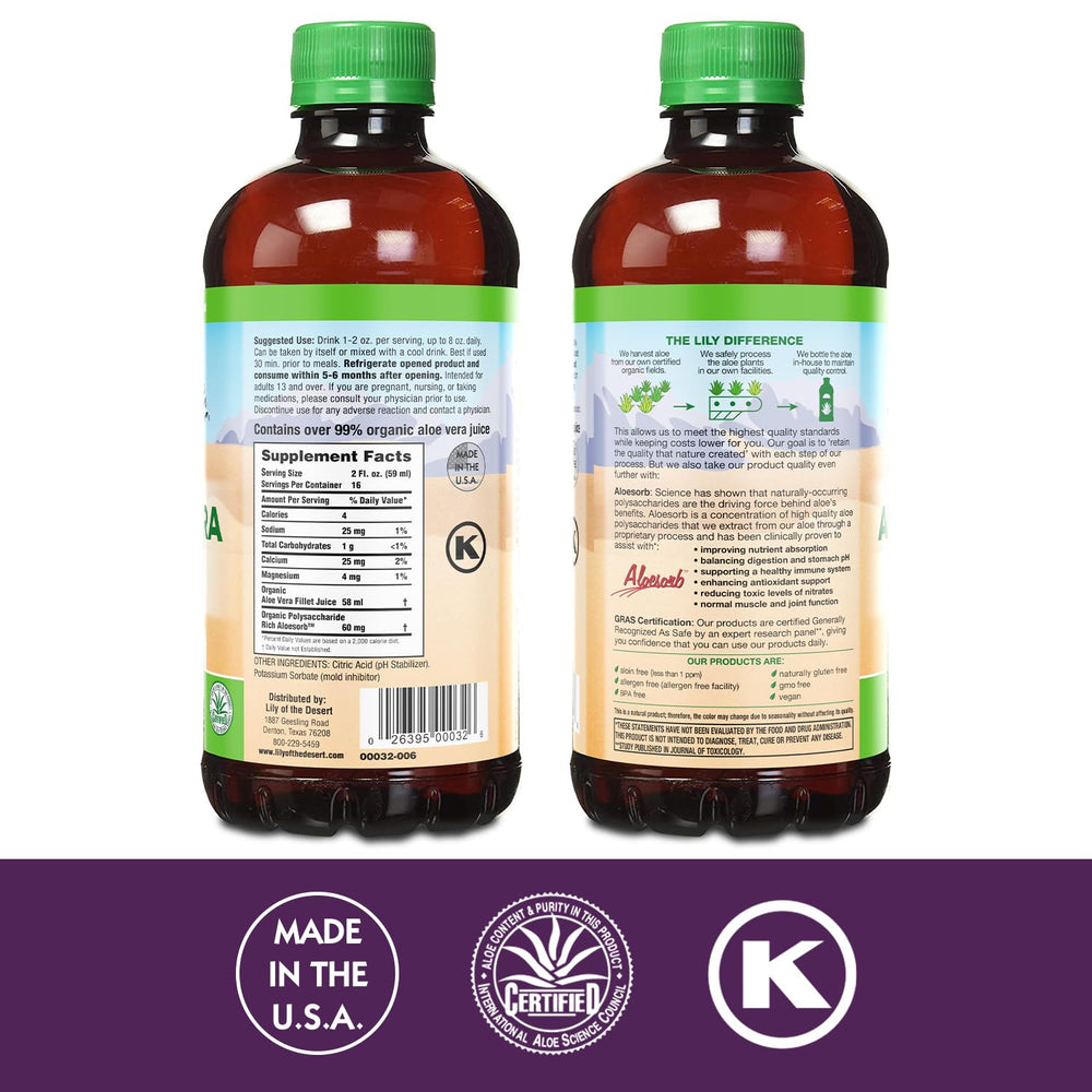 Organic aloe vera juice bottle label