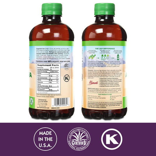 Organic aloe vera juice bottle label