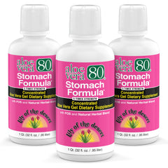 Front view of Lily of the Desert Aloe Vera 80 Stomach Formula pack of 3 bottles