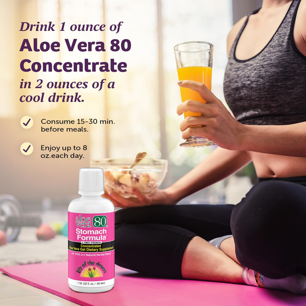 Gluten-free, non-GMO and vegan designation for Lily of the Desert Aloe Vera 80 Stomach Formula