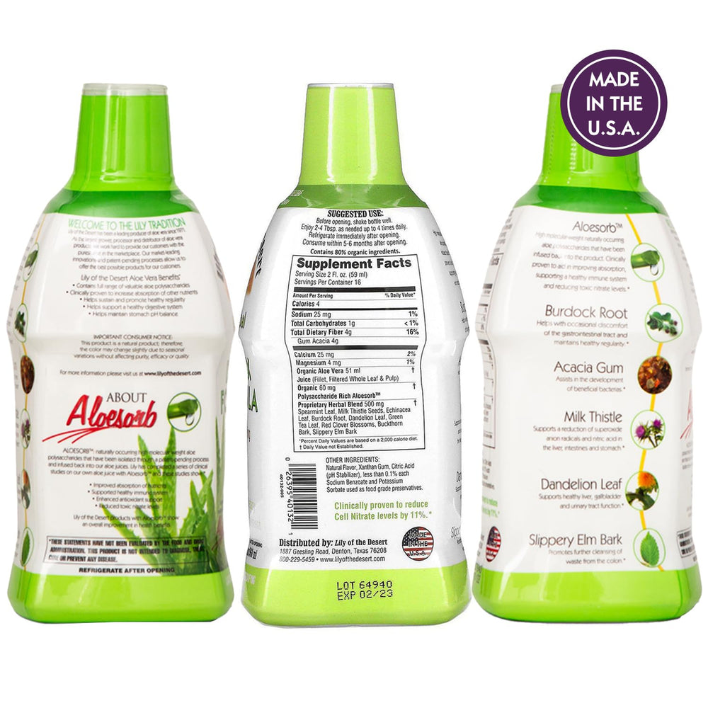 Side view of Lily of the Desert Aloe Vera Herbal Detox Formula 32 oz bottle